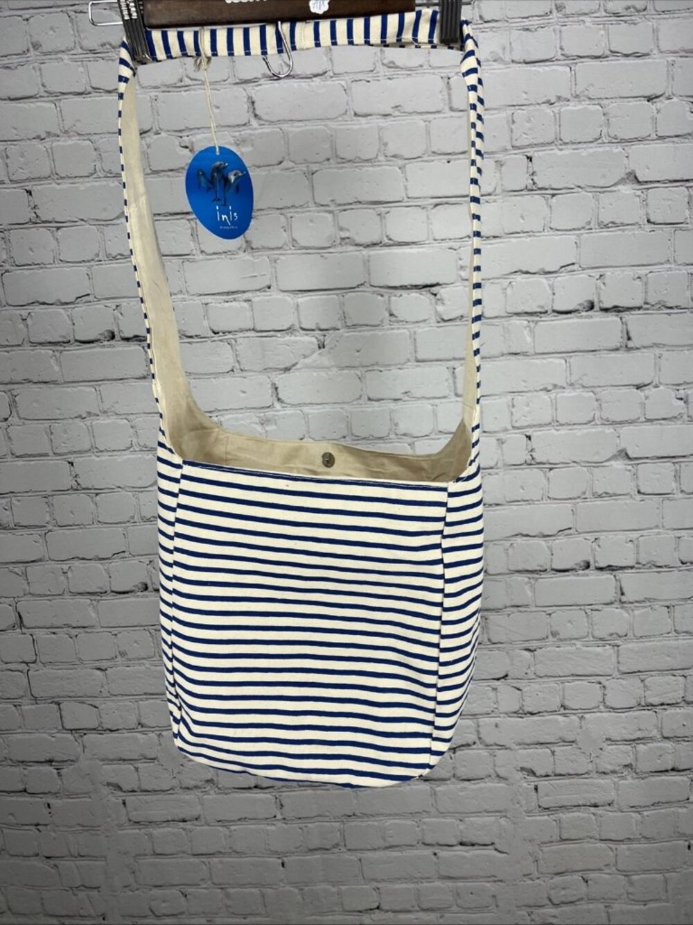NWT Inis the Energy of the Sea Tote Beach Bag Rope Handles Off White Blue Canvas - Picture 6 of 7